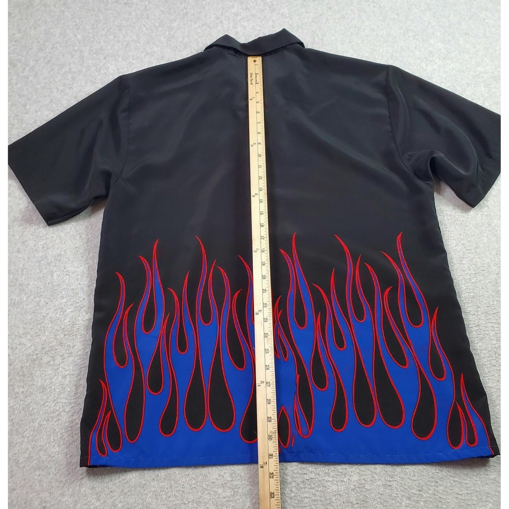 D Dragon Clothing Shirt Mens Large Black Blue Flame Bowling Button Up Rockabilly - Picture 6 of 9